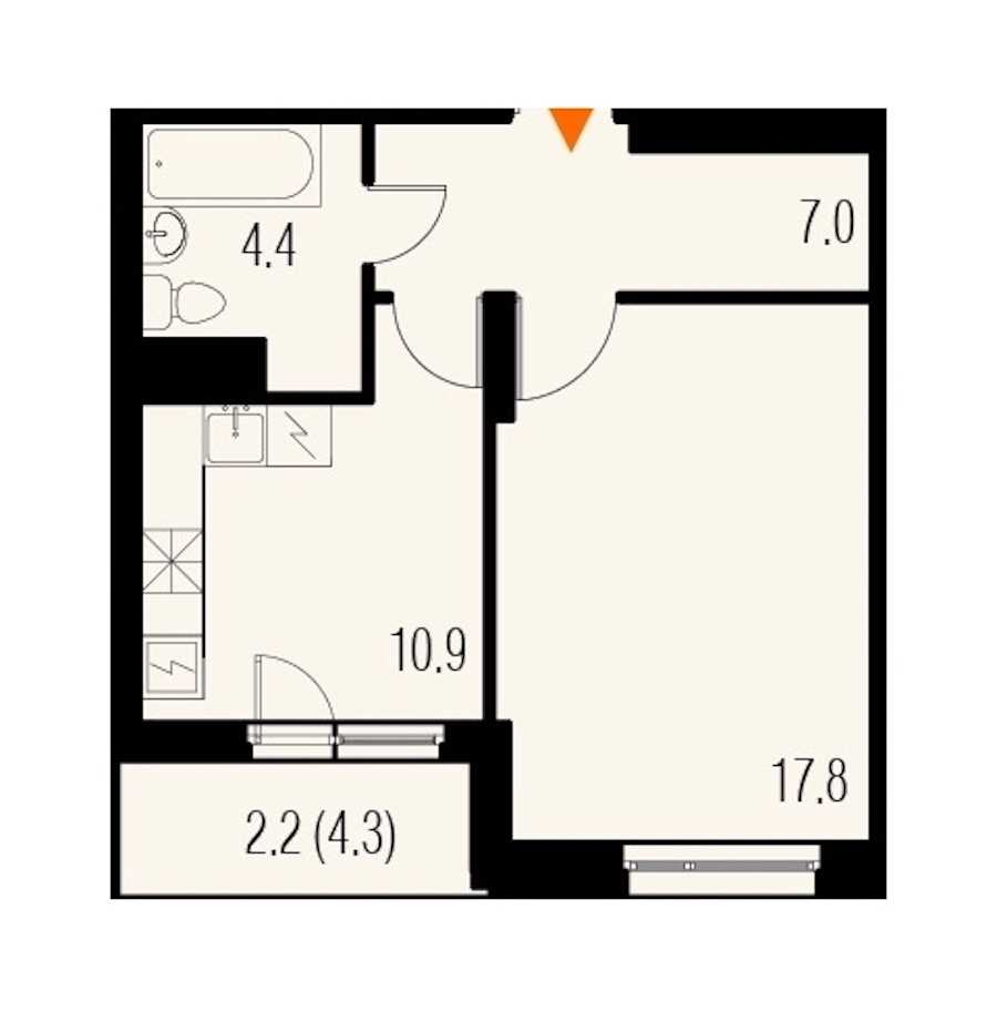 Однокомнатная квартира в : площадь 42.7 м2 , этаж: 20 – купить в Санкт-Петербурге